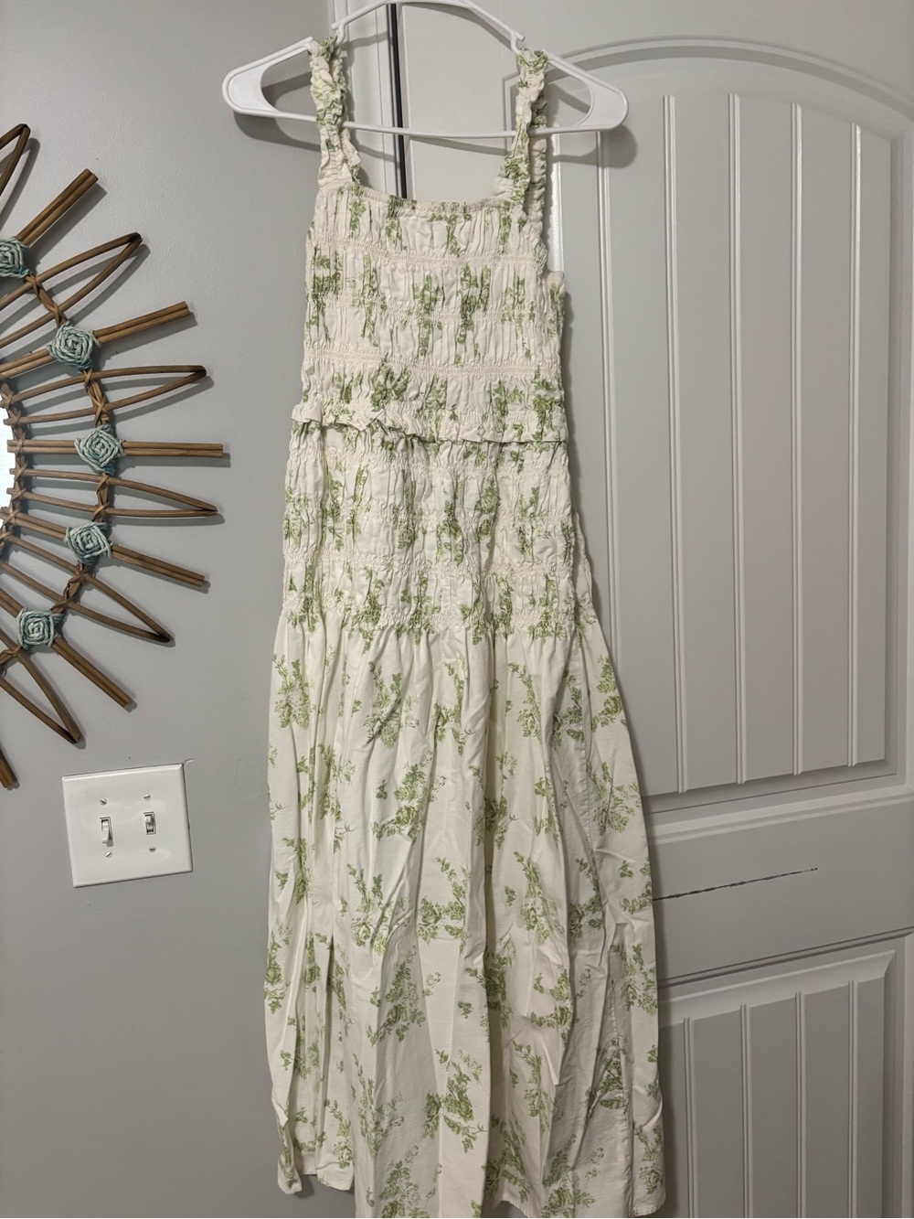 Target White and Light Green Floral Smocked Maxi Dress